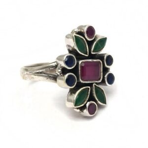 Scatter Design Multi Gemstone Ring | 925 Sterling Silver | Peridot Blue Topaz Citrine Amethyst