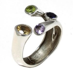 Navratna Cluster Ring | 925 Sterling Silver | Nine Gemstone Flower Design | Traditional Jewelry