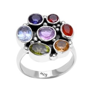 Garnet Blue Topaz Citrine Peridot Scatter Ring | 925 Sterling Silver | Twisted Wire Band