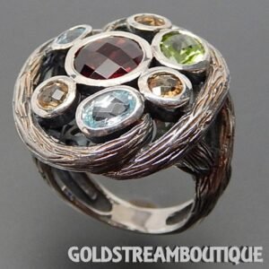 Pearl Labradorite Tourmaline Cluster Ring | 925 Sterling Silver | Statement Ring for Women