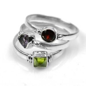 Multi Gemstone Stack Ring | 925 Sterling Silver | Layering Ring | Minimalist Gemstone Jewelry