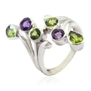 Wrap Design Multi Gemstone Ring | 925 Sterling Silver | Amethyst Blue Topaz Peridot | Statement