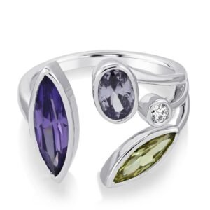 Rhodium Plated Multi Stone Ring | 925 Sterling Silver | White Gold Look | Statement Ring