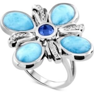 Double Flower Multi Gemstone Ring | 925 Sterling Silver | Peridot Amethyst Garnet Citrine