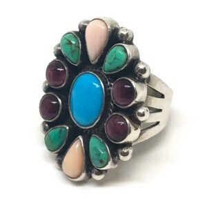 Sterling Silver Multi Stone Cluster Ring | 925 Silver | Mixed Gemstone Statement Ring