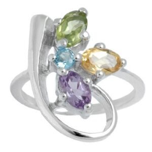 Moonstone Labradorite Stacking Band Ring | 925 Sterling Silver | Dainty Gemstone Ring