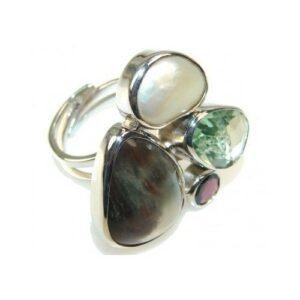 Amethyst Garnet Cluster Ring | 925 Sterling Silver | Seven Stone Dome Ring | Cocktail Jewelry