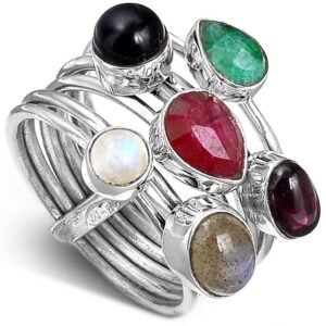 Boho 925 Silver Multi Gemstone Ring | Sterling Silver | Natural Stone Ring for Women | Gift