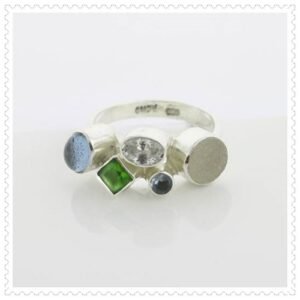 Vintage Style Multi Gemstone Ring | 925 Sterling Silver | Antique Finish | Estate Jewelry Look